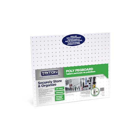 Triton Products Pegboards W/ 3" Hole Size, 22" W x 18" H x 1/8" D, Polypropylene, White, PK2 018